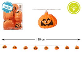 Accesorio Guirnalda Led Halloween 2025 con Calabazas Naranjas, Decoración Festiva, 135 cm, Funciona con Pilas