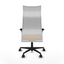 Sillón Albacete con mecanismo Sincro tapizada con Similpiel color Naranja y malla color Blanco. Equipado con Base nailon negra, Brazos 1D y Ruedas 65mm nailon