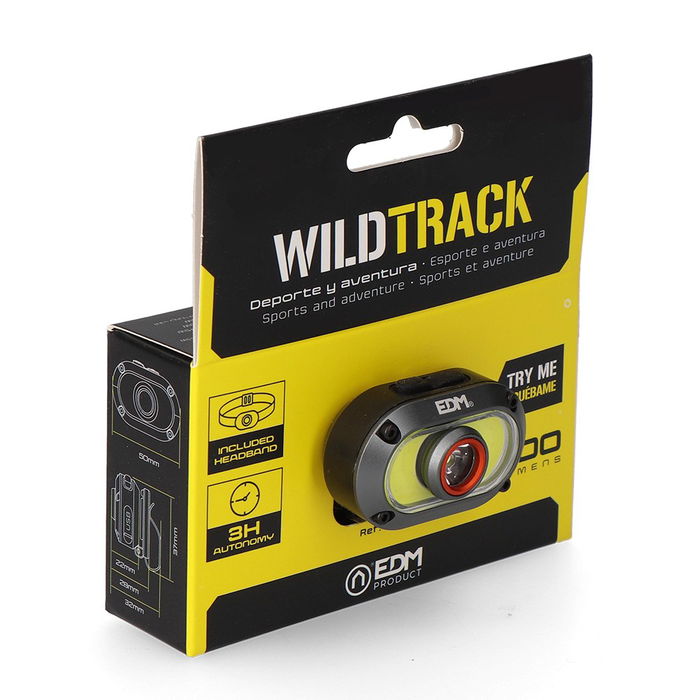 EDM Linterna Frontal WildTrack TX2 LED, Aluminio Recargable USB-C, 7W+5W, 500 Lúmenes, 4+3 Modos Luz, IP44, Inclinación Ajustable, 50x32x37 mm