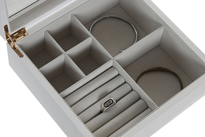 DKD Home Decor Joyero Tradicional Blanco Beige Madera Cristal 21 x 8.5 x 20.5 cm