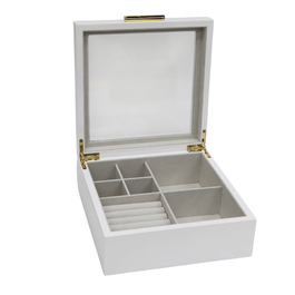 DKD Home Decor Joyero Tradicional Blanco Beige Madera Cristal 21 x 8.5 x 20.5 cm