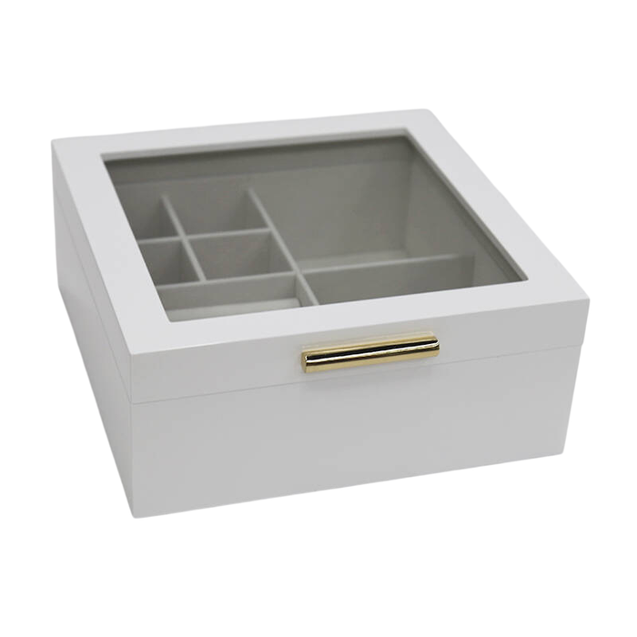 DKD Home Decor Joyero Tradicional Blanco Beige Madera Cristal 21 x 8.5 x 20.5 cm
