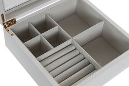 DKD Home Decor Joyero Tradicional Blanco Beige Madera Cristal 21 x 8.5 x 20.5 cm