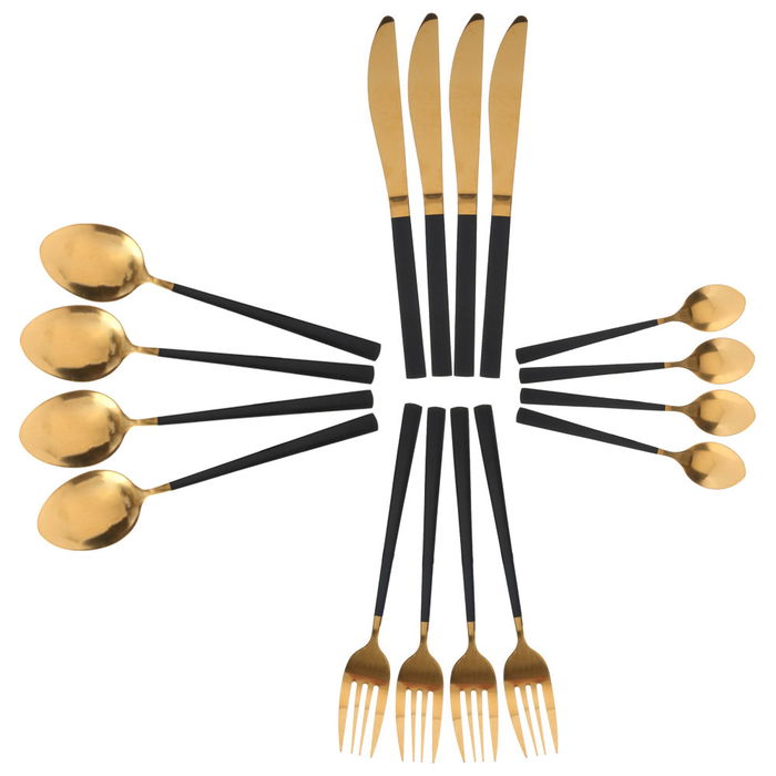 Home Deco Factory Lounge Cubertería 16 Piezas Acero Inoxidable Dorado Mango Negro