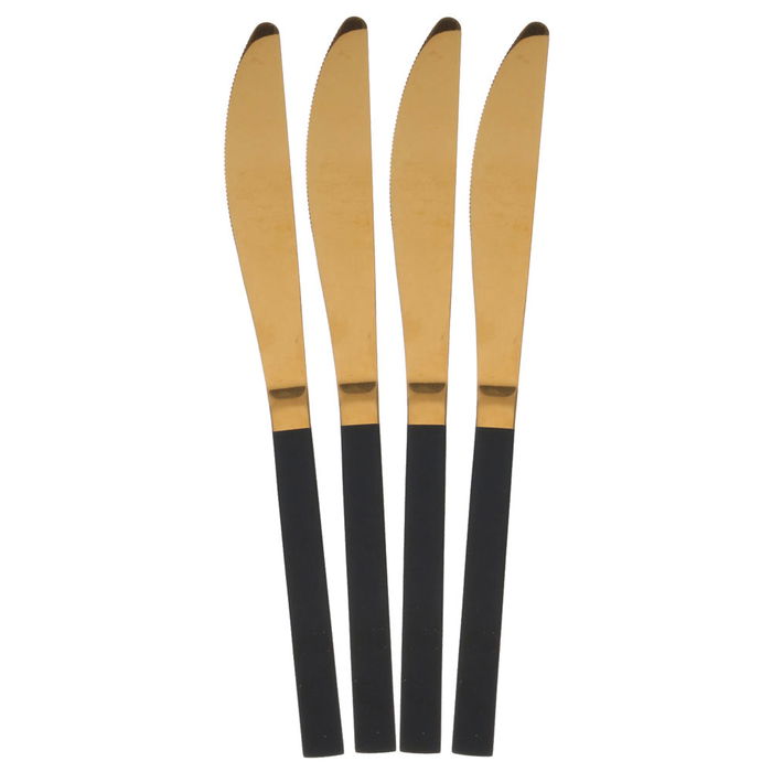 Home Deco Factory Lounge Cubertería 16 Piezas Acero Inoxidable Dorado Mango Negro