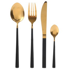 Home Deco Factory Lounge Cubertería 16 Piezas Acero Inoxidable Dorado Mango Negro