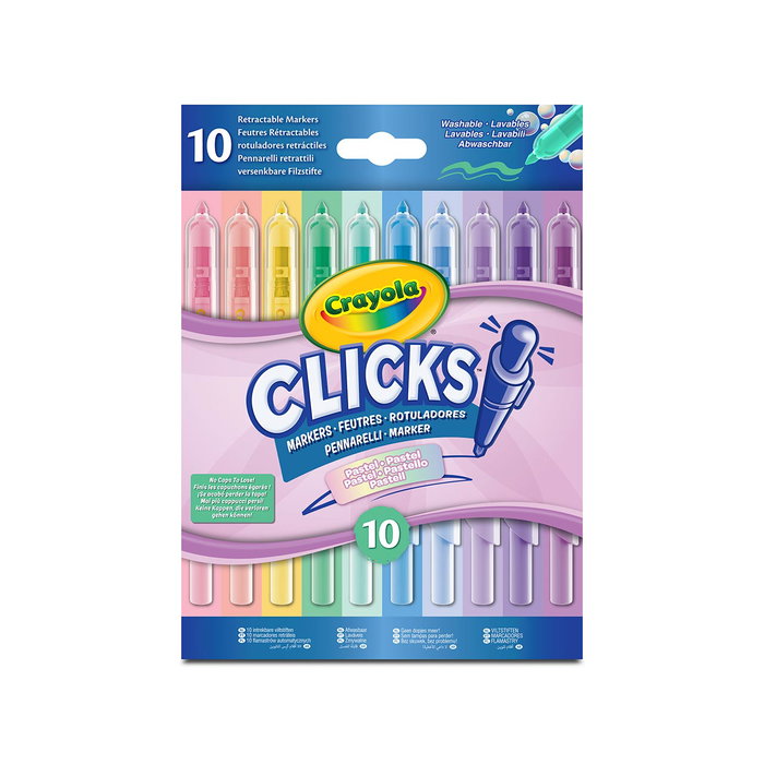 CRAYOLA Set de 10 rotuladores lavables rectráctiles Clicks colores pastel CRAYOLA Set de 10 rotuladores lavables rectráctiles Clicks colores pastel
