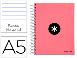 Antartik Cuaderno espiral A5 micro, 120 hojas, 100 gr, horizontal, 5 bandas, color coral
