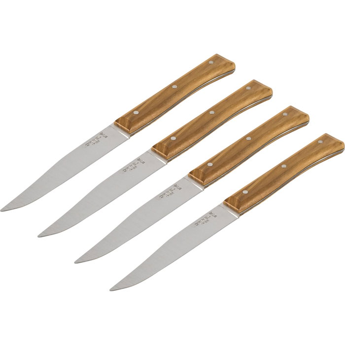 Opinel Set de Cuchillos de Mesa Facette de Madera de Olivo, 4 unidades de 11 cm de hoja de acero inoxidable Opinel Set de Cuchillos de Mesa Facette de Madera de Olivo, 4 unidades de 11 cm de hoja de acero inoxidable