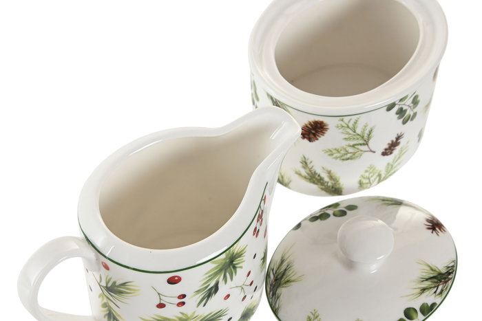 DKD Home Decor Azucarero Navidad Tradicional Verde Blanco Porcelana 8.5 x 8 x 12 cm Set de 2