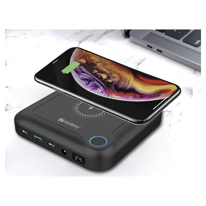 SANDBERG 420-57 Powerbank All-in-One 24000 mAh con Quick Charge 2.0 y Carga Inalámbrica - Negro