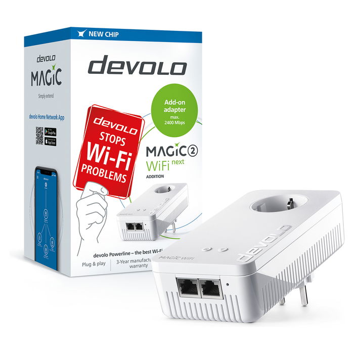 Devolo Magic 2 WiFi next Powerline Adapter, 2400 Mbps Powerline, WiFi 5 hasta 1167 Mbps, 2x Puertos LAN Gigabit, Blanco