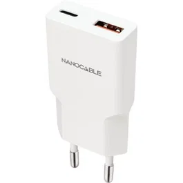 Nano Cable 10.10.2025 Cargador de Pared USB-C PD + USB-A QC 25W Blanco