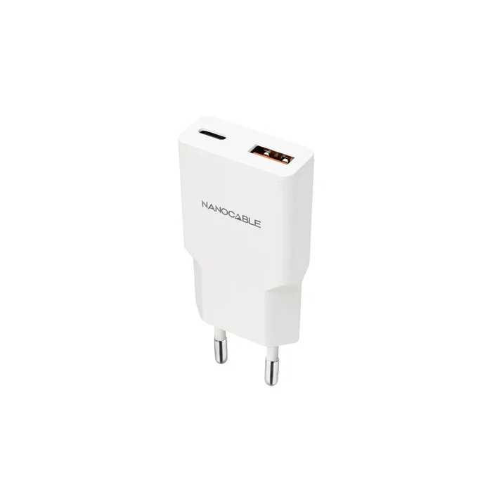 Nanocable 10.10.2025 Cargador de Pared 25W con Carga Rápida PD + QC, 1 Puerto USB-C + 1 Puerto USB-A, Blanco