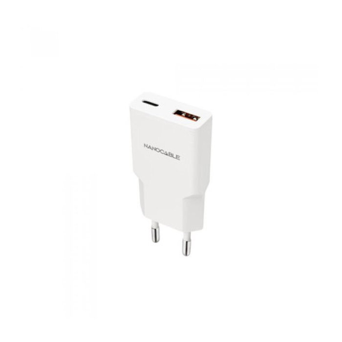 Nanocable Cargador de Pared 25W con USB-C PD y USB-A QC - Blanco Nanocable Cargador de Pared 25W con USB-C PD y USB-A QC - Blanco