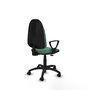 Silla de oficina Algarra con mecanismo Contacto permanente básico tapizada con Tela color Verde esmeralda. Equipada con Base poliamida negra, Brazos fijos y Ruedas de nailon 50 mm