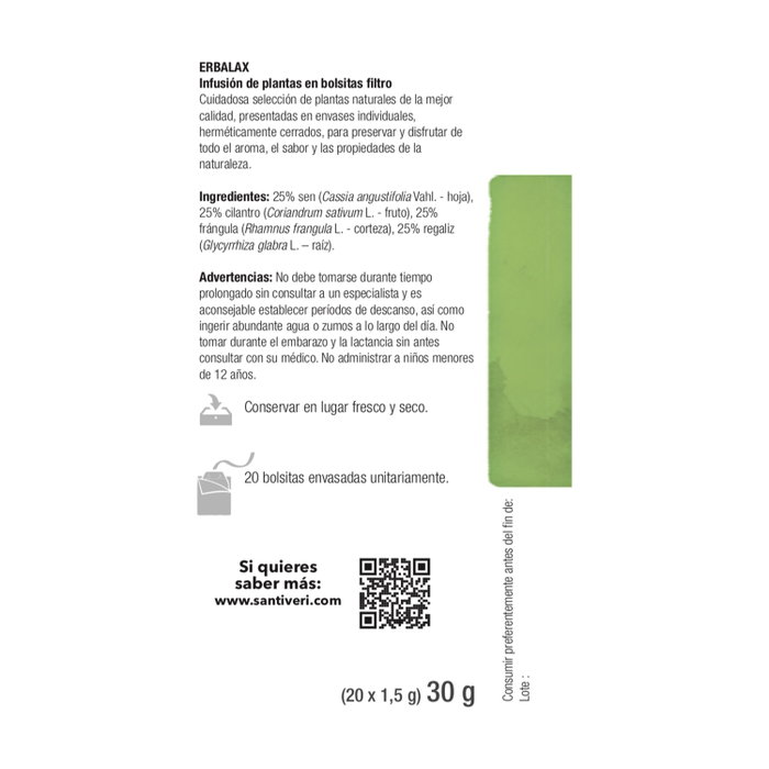 Santiveri Erbalax Infusión 20 bolsitas infusoras de plantas medicinales Santiveri Erbalax Infusión 20 bolsitas infusoras de plantas medicinales