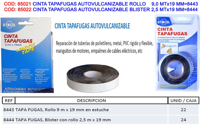 UNECOL Cinta Tapafugas Autofulcanizable 2,5 m x 19 mm UNECOL Cinta Tapafugas Autofulcanizable 2,5 m x 19 mm
