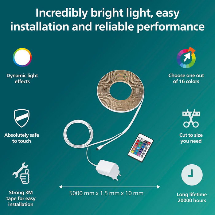 Philips Franja de Iluminación LED RGB 5m Blanco Philips Franja de Iluminación LED RGB 5m Blanco