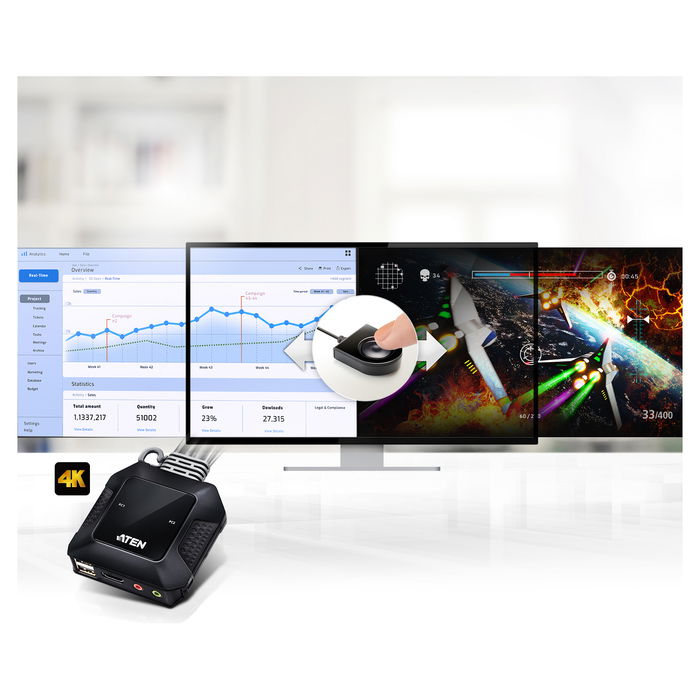 ATEN CS22H Interruptor KVM HDMI 4K 2 Puertos USB para Control de 2 Ordenadores