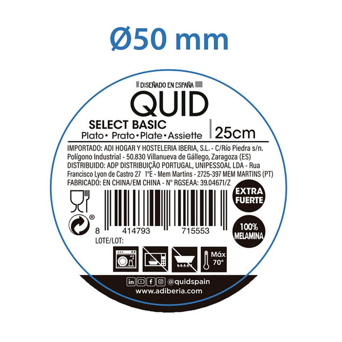 Plato Llano Melamina Select Basic Quid 25 cm (24 Unidades)