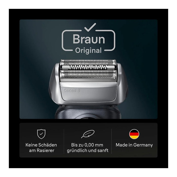 Braun Series 8 Cabezal de Afeitado Recambio 3 Hojas, Negro Acero Inoxidable, 83M, Compatible con Series 8