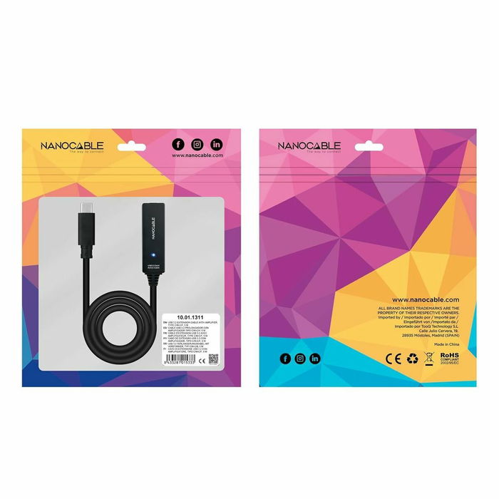 Cable USB NANOCABLE USB 3.2 amplif. C/M-C/H 5m Negro 5 m