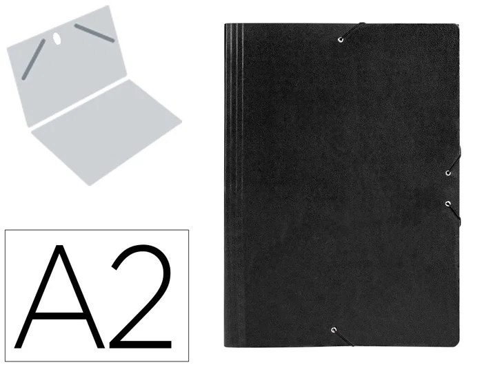 Liderpapel Carpeta de Planos A2 Cartón Gofrado con Gomas Negro Liderpapel Carpeta de Planos A2 Cartón Gofrado con Gomas Negro