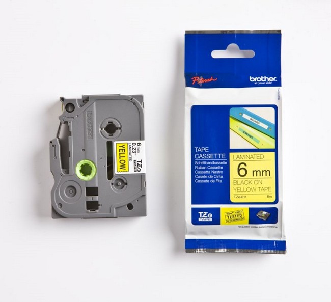 Brother TZe-611 Cinta laminada 6mm x 8m Amarillo/Negro