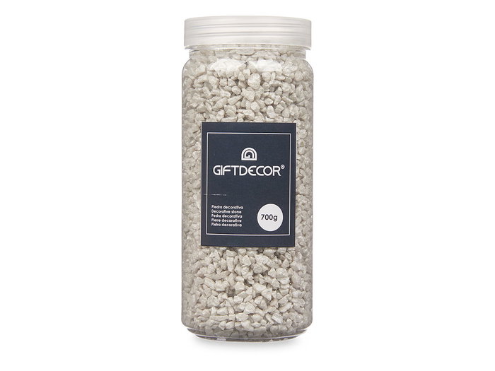 Giftdecor Bote de Piedras Decorativas 700 gr, Metalizada, Granulometría 2-5 mm, Color Gris, Dimensiones 6.5 x 6.5 x 15.8 cm (Set de 12)