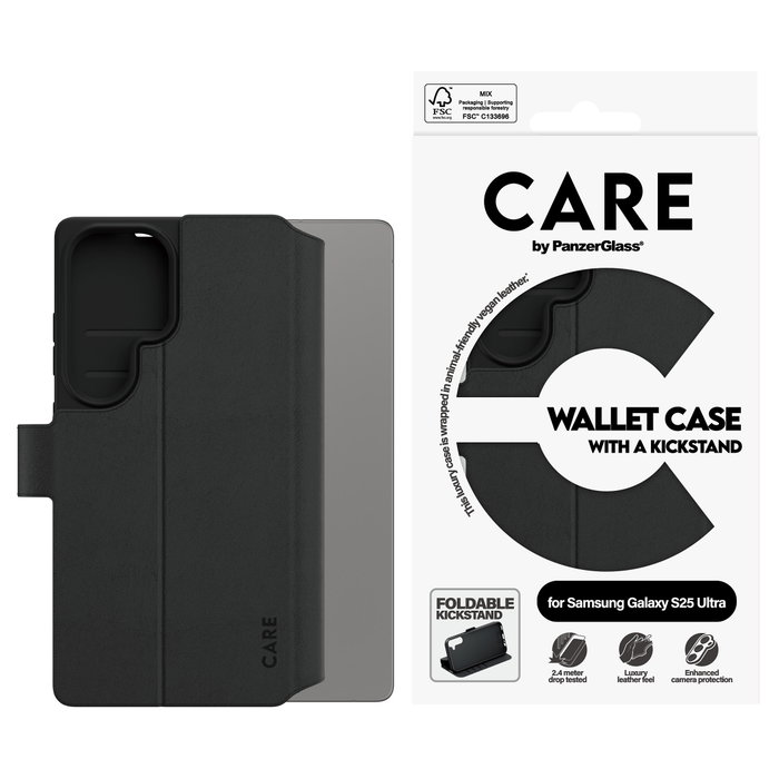 PanzerGlass CARE Feature Wallet Case con Kickstand para Samsung Galaxy S25 Ultra - Negro PanzerGlass CARE Feature Wallet Case con Kickstand para Samsung Galaxy S25 Ultra - Negro