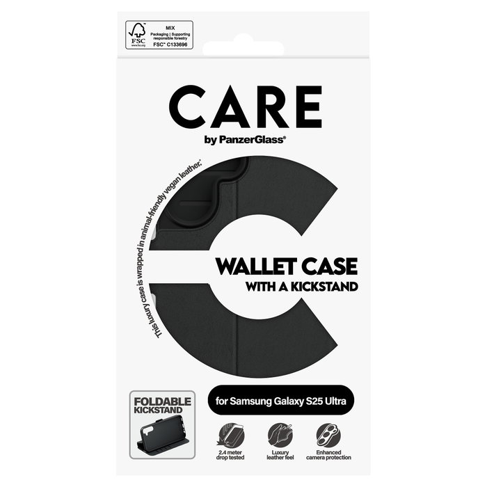 PanzerGlass CARE Feature Wallet Case con Kickstand para Samsung Galaxy S25 Ultra - Negro PanzerGlass CARE Feature Wallet Case con Kickstand para Samsung Galaxy S25 Ultra - Negro