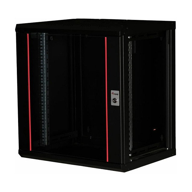 EQUIP EPM-12-6045-B-CBAA Bastidor de Pared para Red 19" / 12U, Puerta Frontal de Cristal, Acero, 600x450mm, Negro, con Rieles, Bloqueo y Kit de Montaje