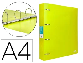 Liderpapel Carpeta 4 anillas 40 mm Polipropileno DIN A4 Amarillo Fluor Opaco