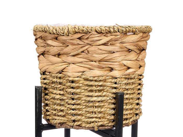 Ibergarden Set de 2 Maceteros de Mimbre Trenzado con Patas de Metal, 25x25x67 cm y 20x20x57 cm, Estilo Rústico (Set de 6)