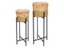 Ibergarden Set de 2 Maceteros de Mimbre Trenzado con Patas de Metal, 25x25x67 cm y 20x20x57 cm, Estilo Rústico (Set de 6)