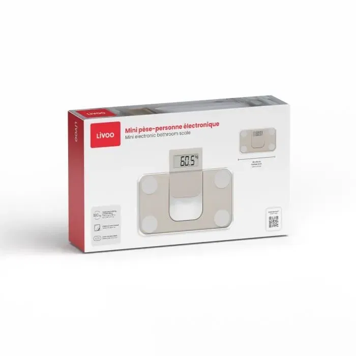 Livoo DOM532C Minibáscula Electrónica hasta 180 kg con Pantalla LCD y Cristal Templado Color Crema