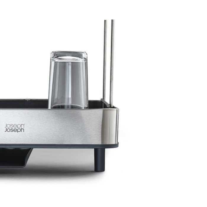 Joseph Joseph Excel Escurridor de platos de acero inoxidable de 2 niveles con bandeja de goteo de acero