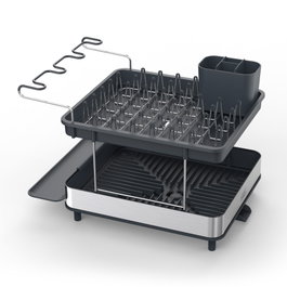 Joseph Joseph Excel Escurridor de platos de acero inoxidable de 2 niveles con bandeja de goteo de acero