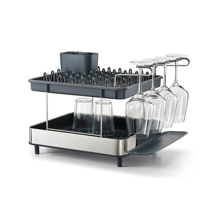 Joseph Joseph Excel Escurridor de platos de acero inoxidable de 2 niveles con bandeja de goteo de acero