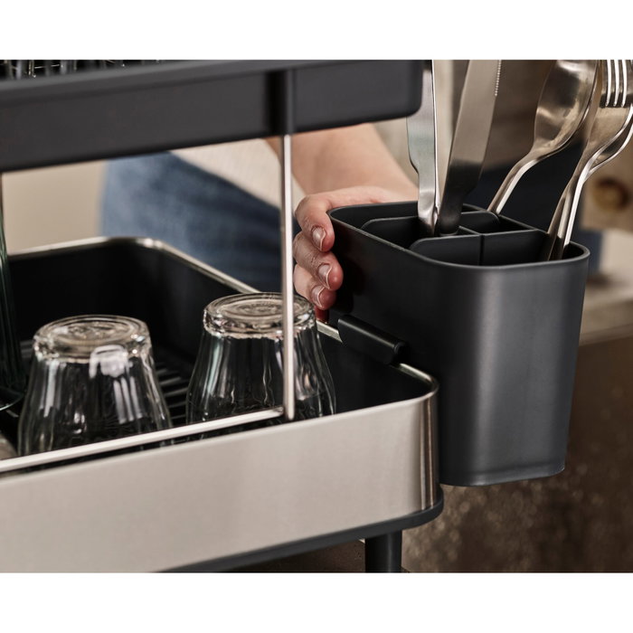 Joseph Joseph Excel Escurridor de platos de acero inoxidable de 2 niveles con bandeja de goteo de acero