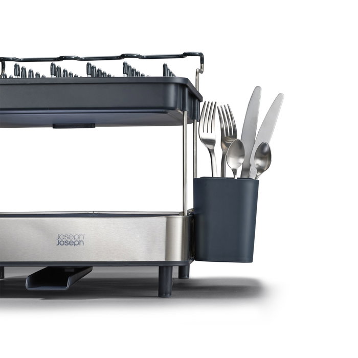 Joseph Joseph Excel Escurridor de platos de acero inoxidable de 2 niveles con bandeja de goteo de acero