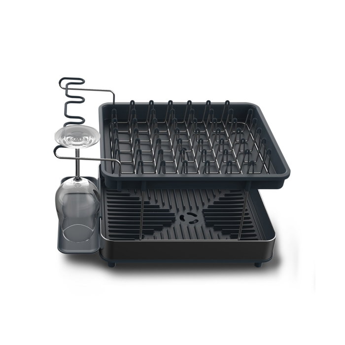 Joseph Joseph Excel Escurridor de platos de acero inoxidable de 2 niveles con bandeja de goteo de acero