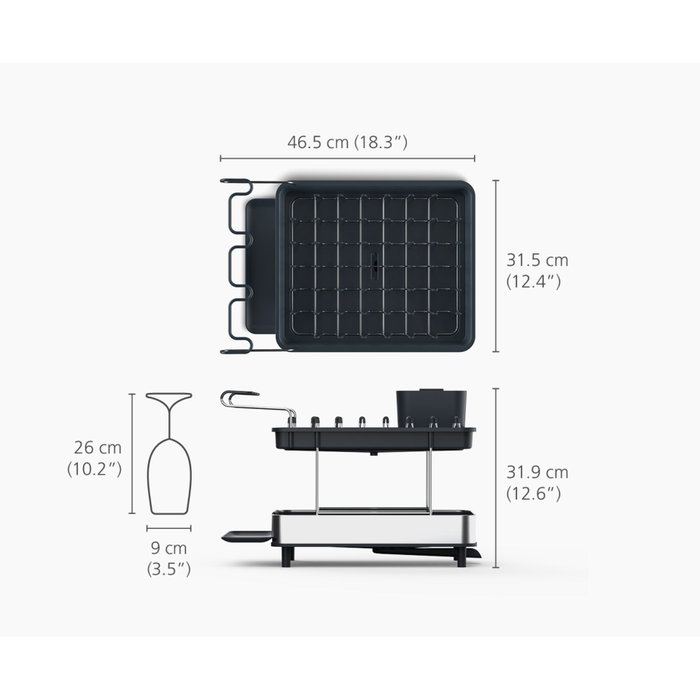 Joseph Joseph Excel Escurridor de platos de acero inoxidable de 2 niveles con bandeja de goteo de acero