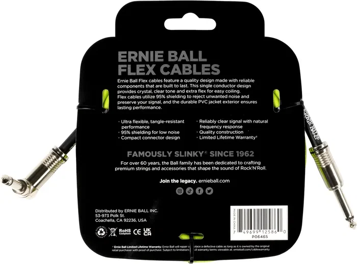 Ernieball Cable de Instrumento Flex Jack-Jack Ss 3 M - Verde para Guitarra y Bajo Ernieball Cable de Instrumento Flex Jack-Jack Ss 3 M - Verde para Guitarra y Bajo