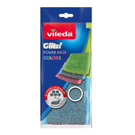 Vileda Estropajo de acero inoxidable glitzi colores, formato almohadilla, no se deshilacha, 2 uds