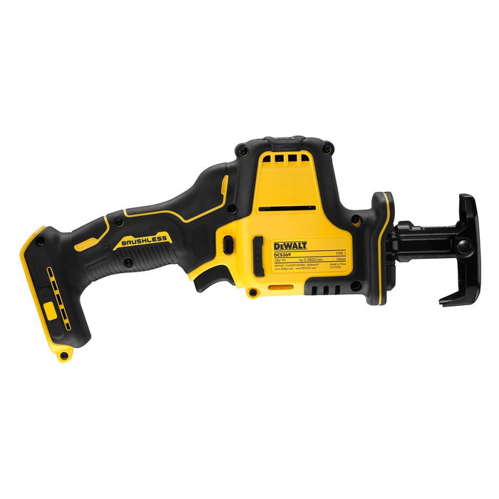 DeWALT Sable de corte sin escobillas DCS369N-XJ, 2800 spm, corte 9 cm madera y 4 cm acero, batería, color negro y amarillo