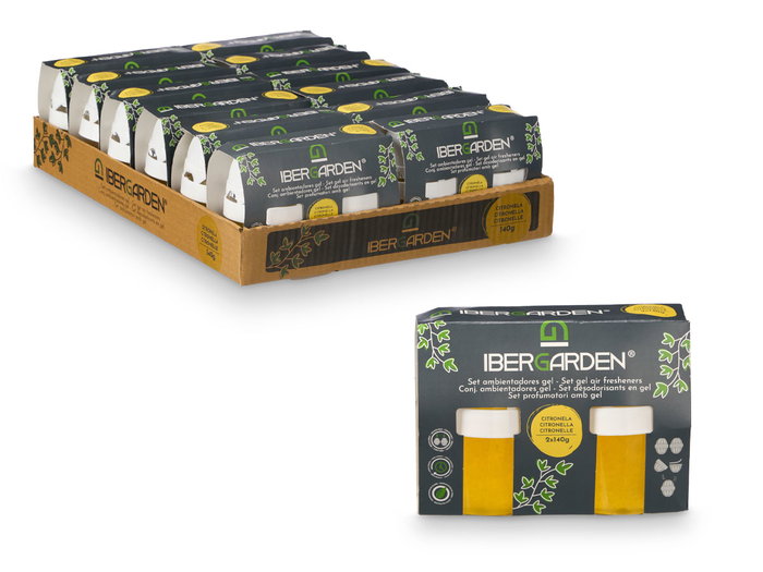 Ibergarden Set de 2 Ambientadores de Gel Citronella, 140 g cada uno, Dimensiones 14 x 9.5 x 7 cm (Set de 24)