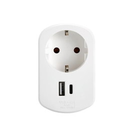 Simon Adaptador combi 30 W USB A + C + 1 toma Schuko, blanco
