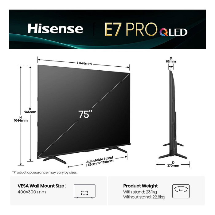Hisense 75E77Q PRO 189cm 75" 4K QLED Smart TV Hisense 75E77Q PRO 189cm 75" 4K QLED Smart TV